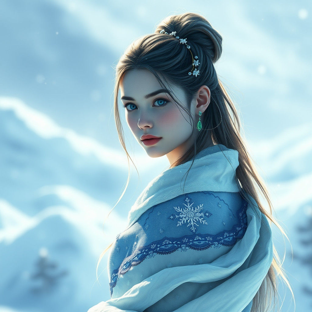 Chione, Goddess of Snow, in a Winter Landscape