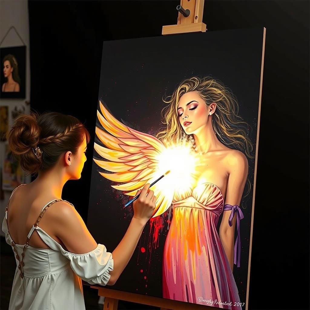 Radiant Woman Painted with Light in Studio