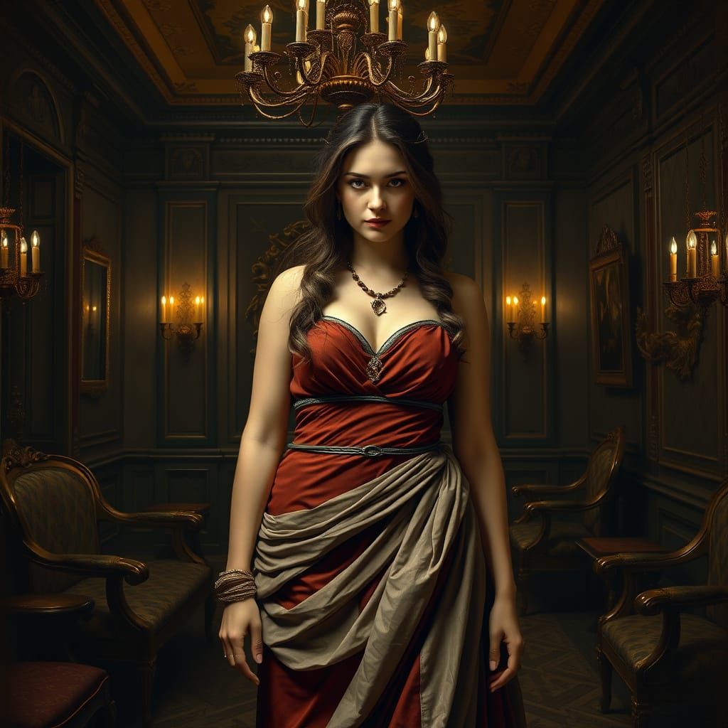 Roman Courtesan in Lavish Brothel, in the Style of Renaissan...