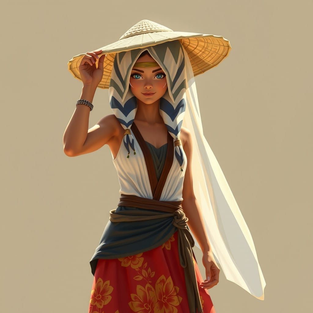 Ahsoka Tano in Victorian-Inspired Summer Attire with a Veile...
