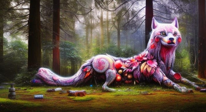 Mystical Wolf in Magical Forest: Japanese Art Style