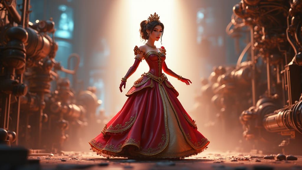 Steampunk Disney Princess in 3D Digital Art Style