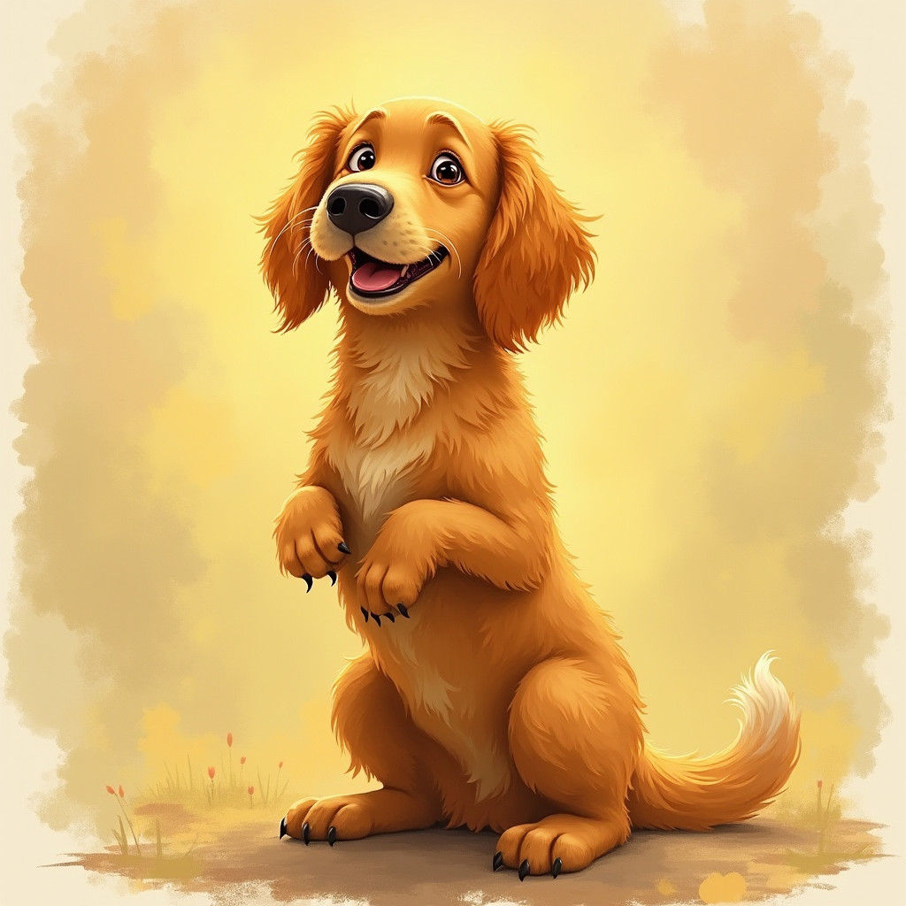 Golden Retriever Standing Upright in Whimsical Style