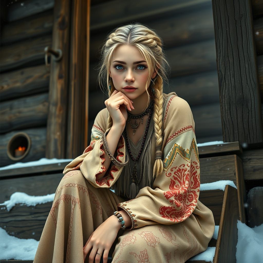 Ethereal Bohemian Woman in Moody Chiaroscuro Lighting