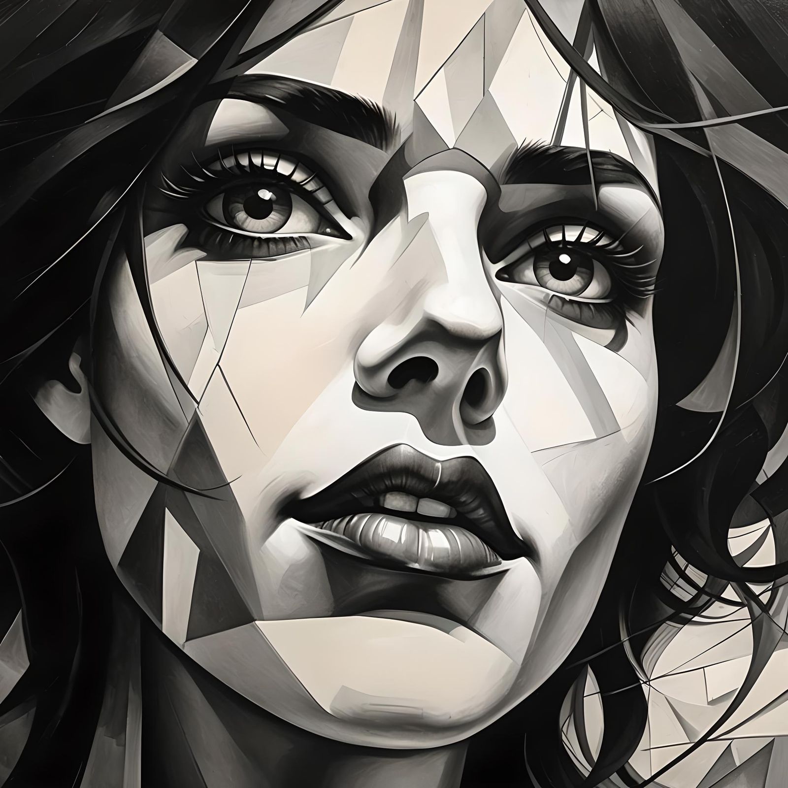 Fierce Woman in Abstract Cubism Style