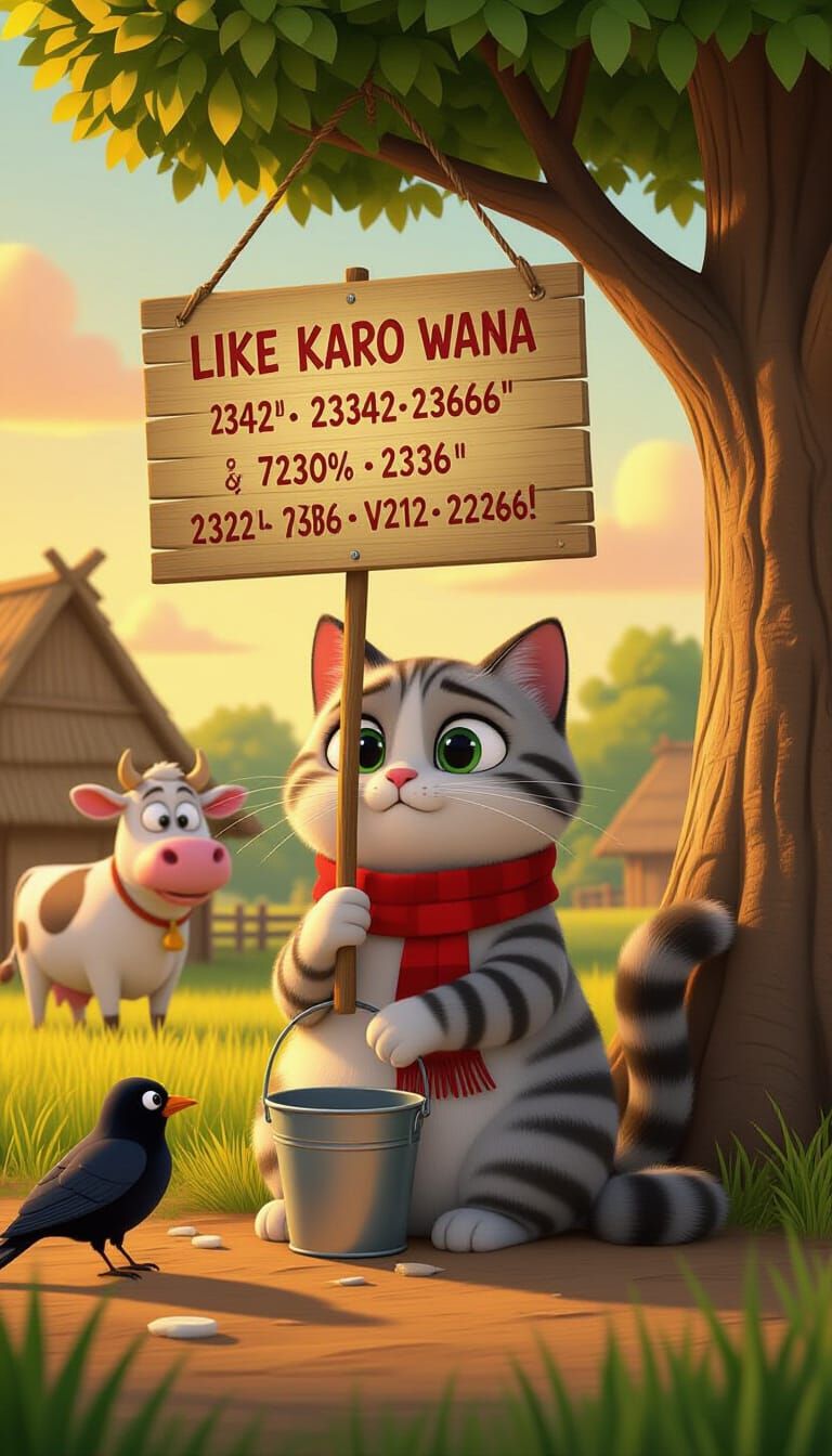 Cartoon Cat with Sign in Pixar-Inspired 3D Style