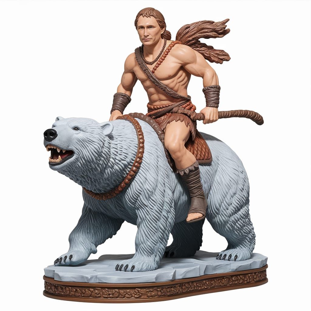 Humorous Putin Action Figure Riding a Polar Bear