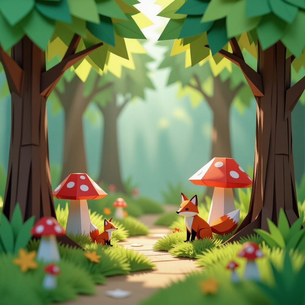 Origami Forest Diorama with Woodland Creatures