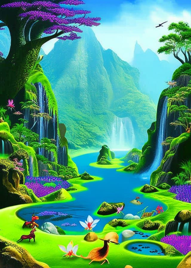 Pandora-like Landscape with Bioluminescent Flora