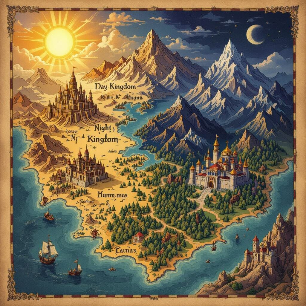 Fantasy Map Art: Day, Night & Human Kingdoms