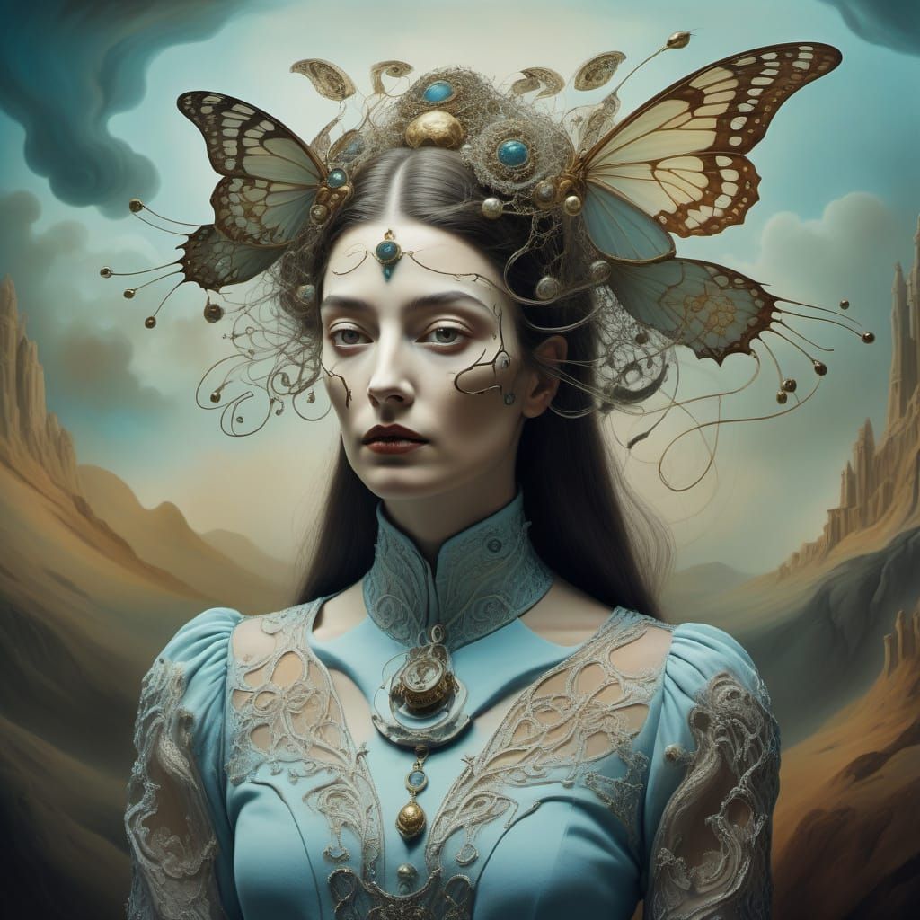 Dreamlike Portrait of Female Mystic in Surrealist Style