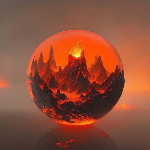 Volcano in Glass Sphere: Intricate Digital Fantasy Art