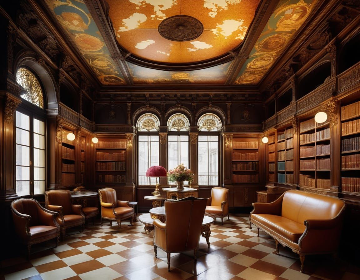 Elegant Art Deco Library Scene