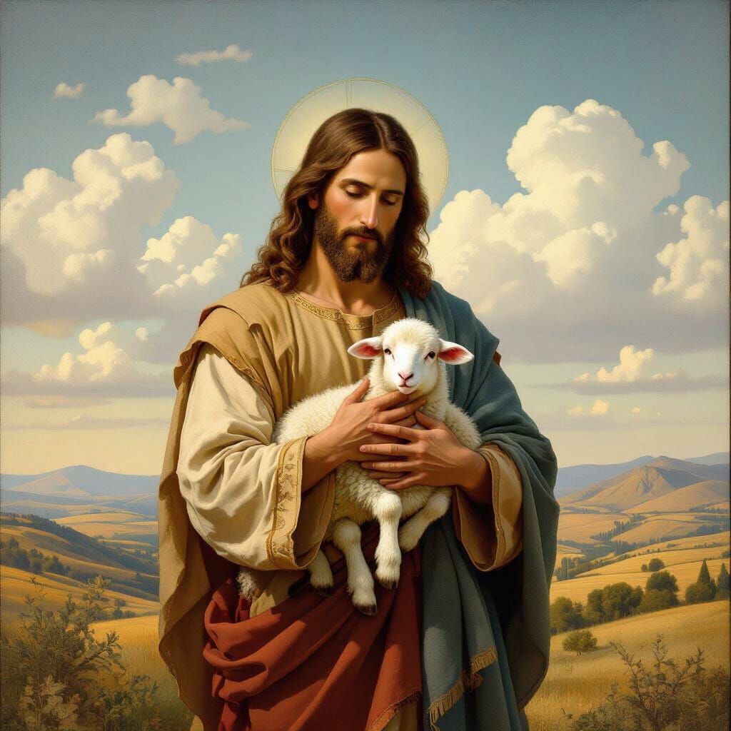 Jesus as Good Shepherd in Renaissance Style