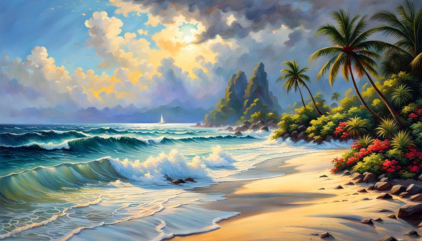 Beautiful tropical seascape with dramatic weather, pristine empty beach and perfect composition-3786-..... God Is Availa...