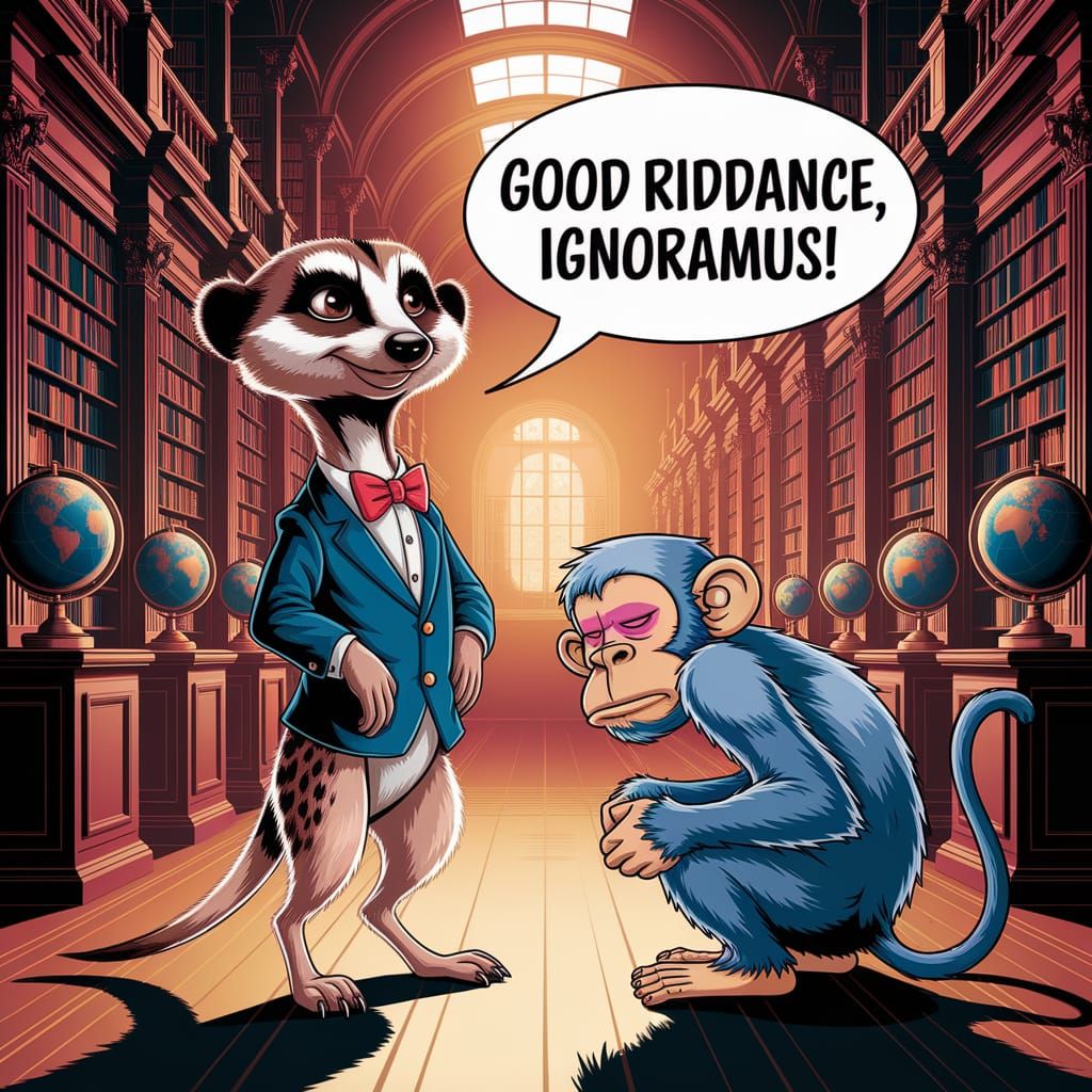 Academic Meerkat's Triumph in Caricature Style