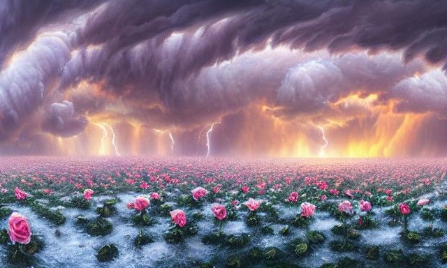 Dramatic Thunderstorm and Blizzard over Rose Field