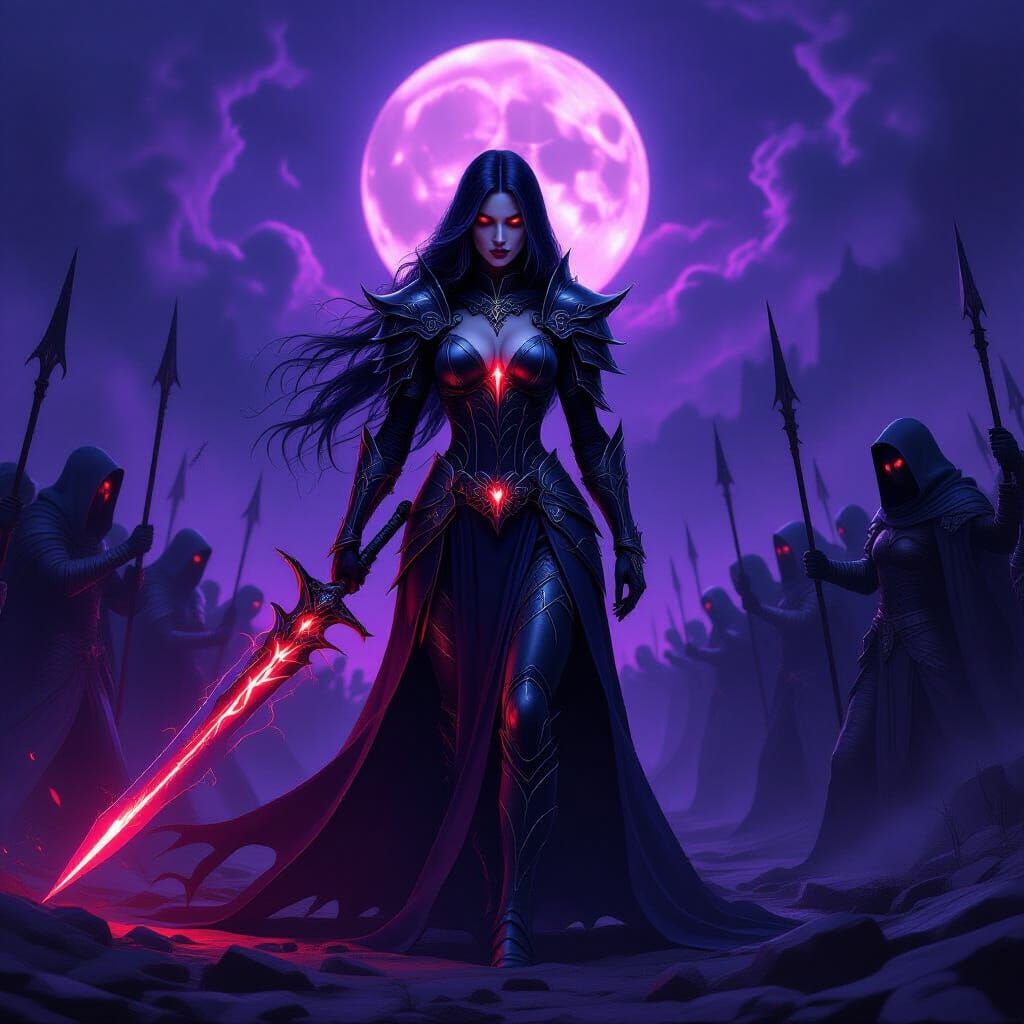 Lilith Commands Shadow Legion on Moonlit Battlefield