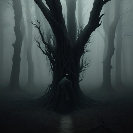 Eerie Forest: A Surreal Dark Fantasy Scene