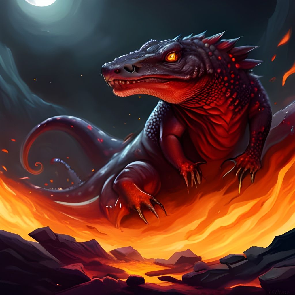 Fiery Salamander Monster in Dark Fantasy Art