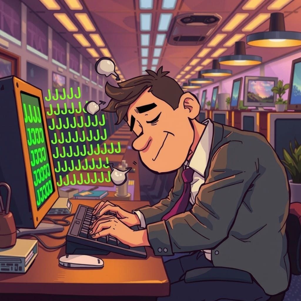 Crumpled Office Worker Falls Asleep at Desk