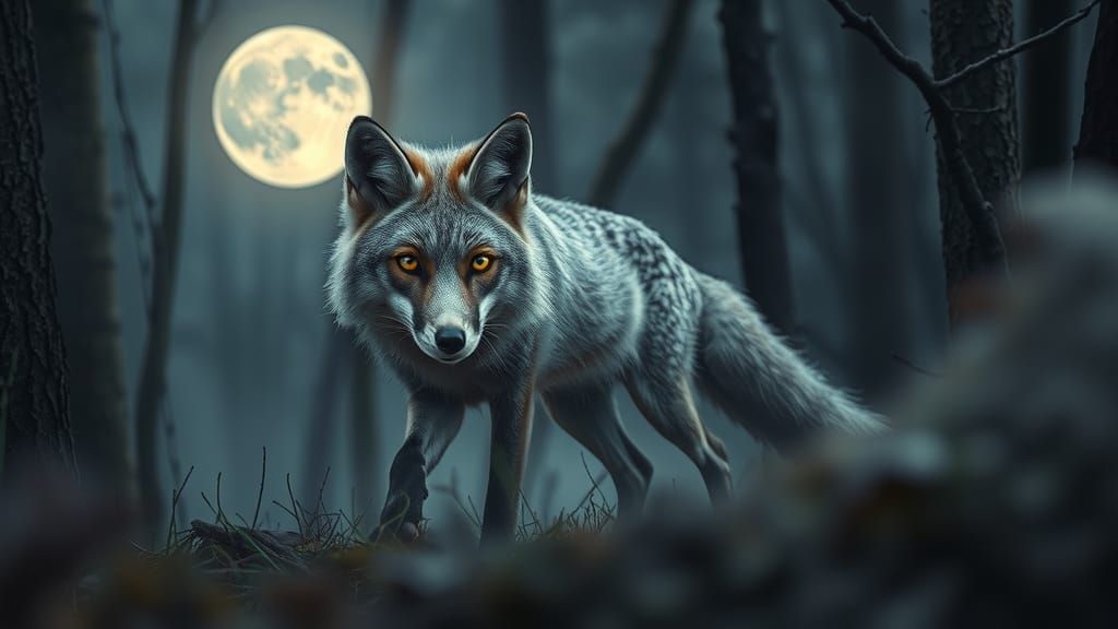 Grey Fox in Misty Forest: Alcohol Ink Art