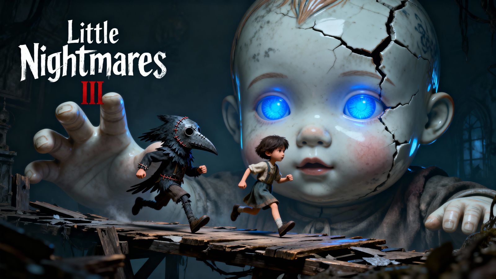 Horror Game Thumbnail: Kids Flee Giant Baby Face