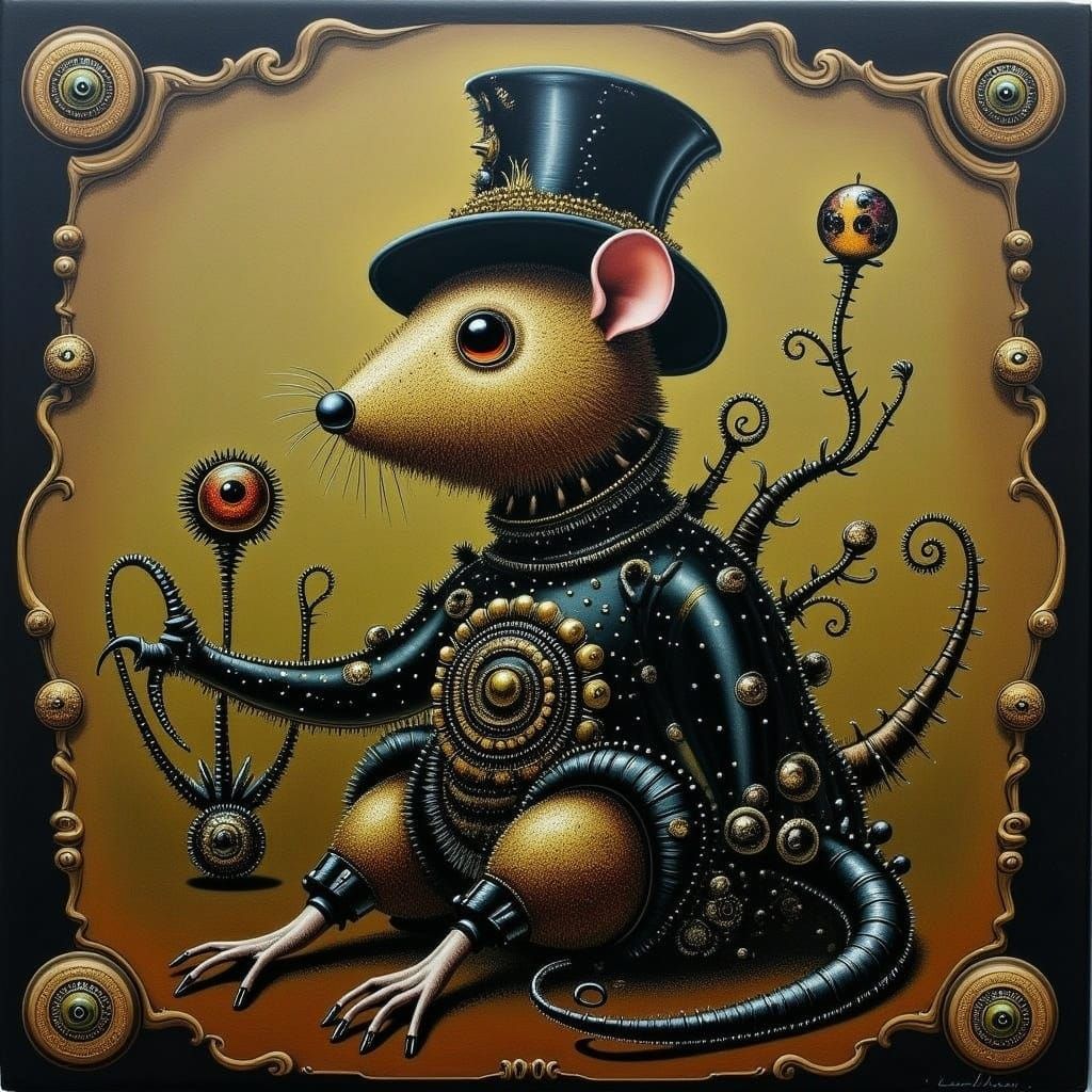 Whimsical Rat Character Illustration in Gothic Style