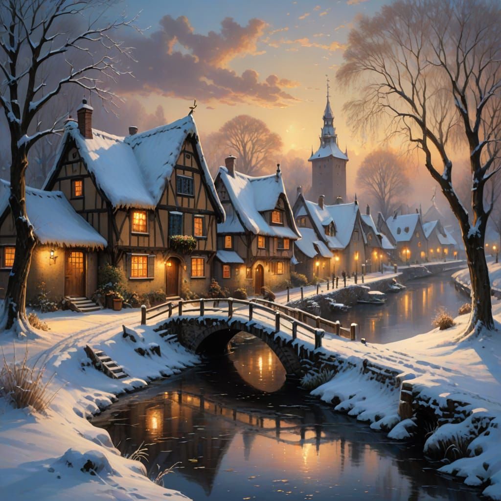 Whimsical Winter Village Scene in Soft Focus