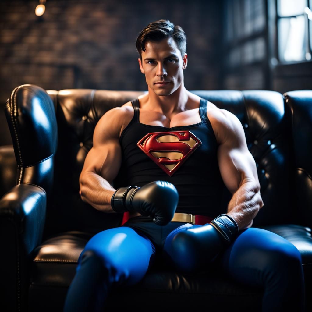 Superhero Boxer Relaxing in Cave, Professional Photo