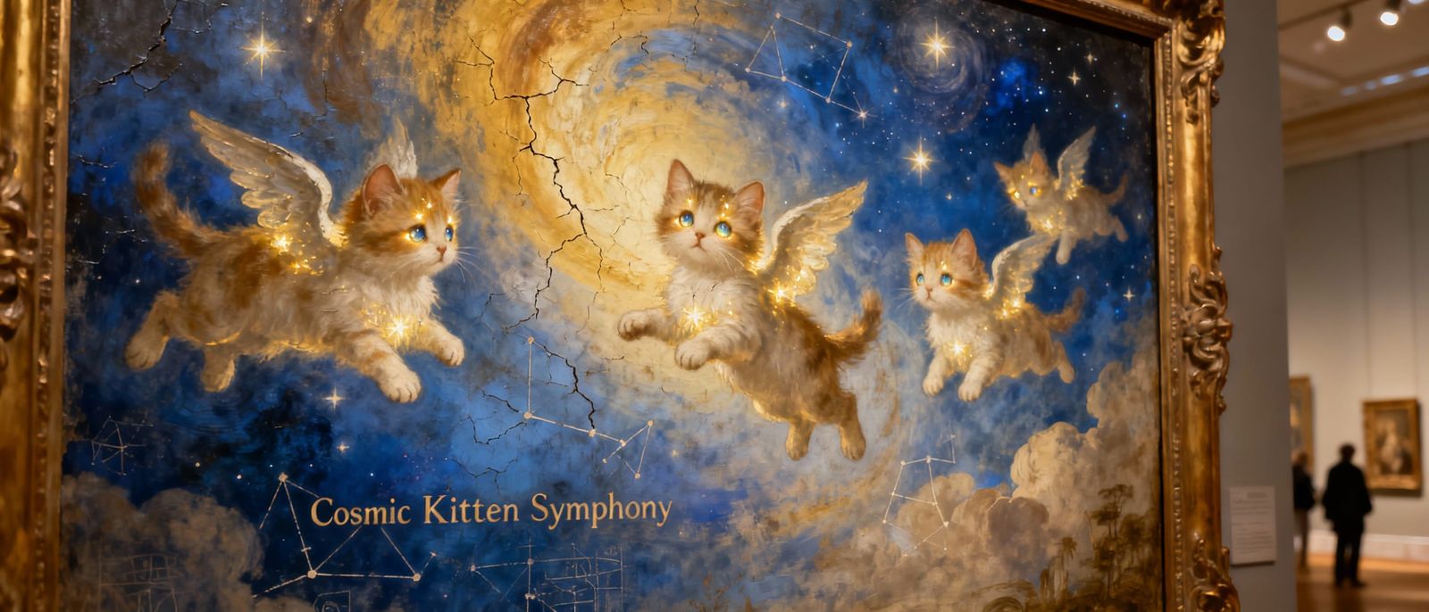 Renaissance Kittens in Celestial Sky Painting