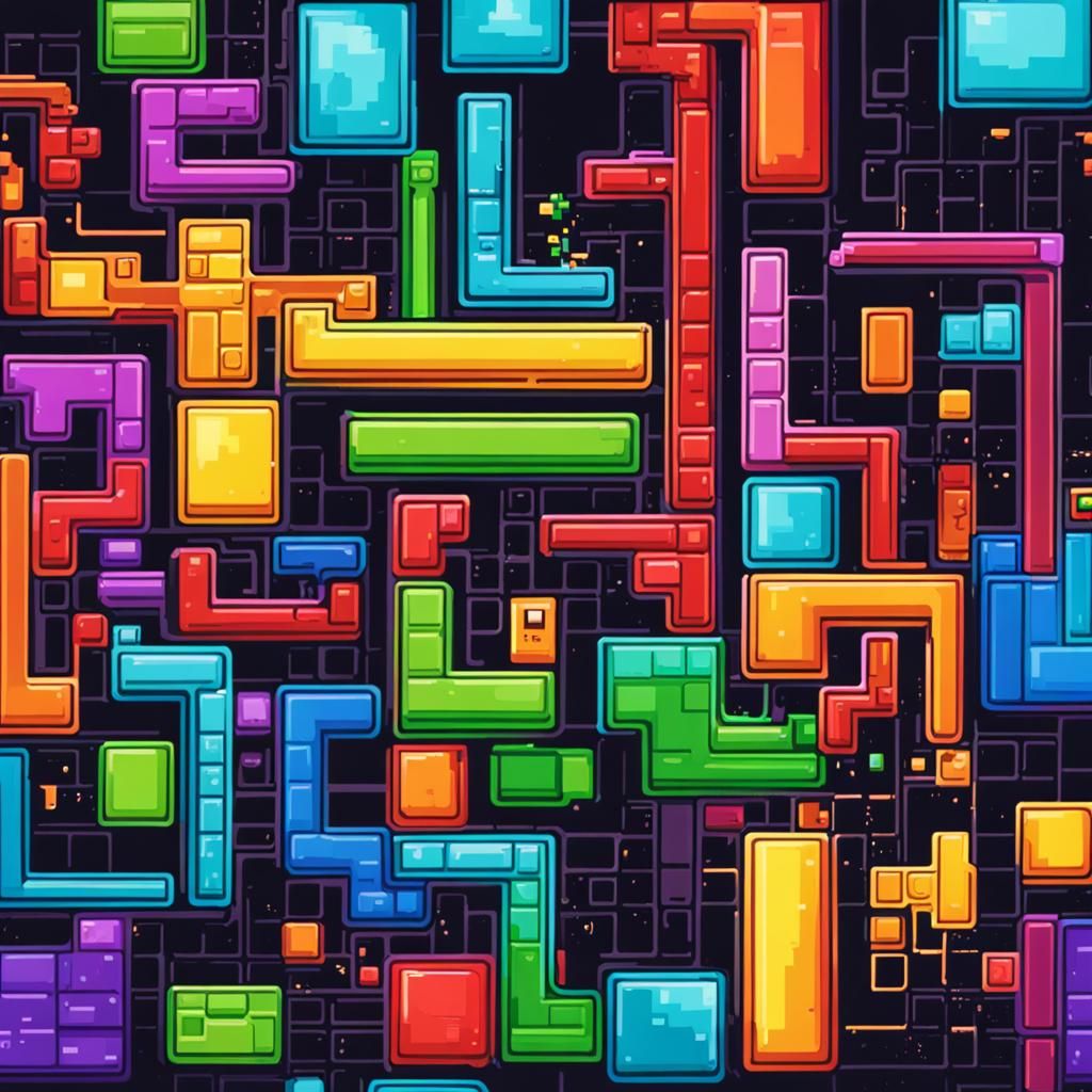 Colorful Tetris Handheld System in Splash Art Style