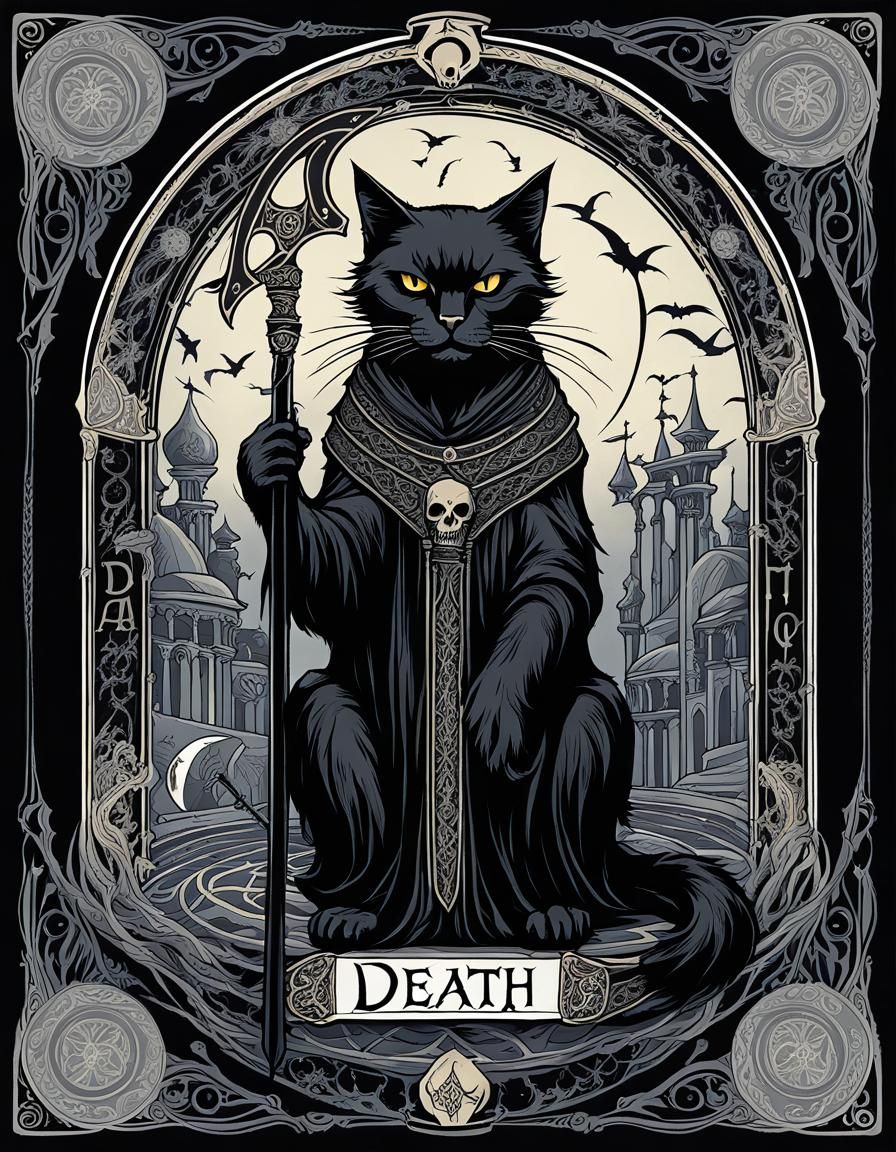 Cat Grim Reaper Tarot Card