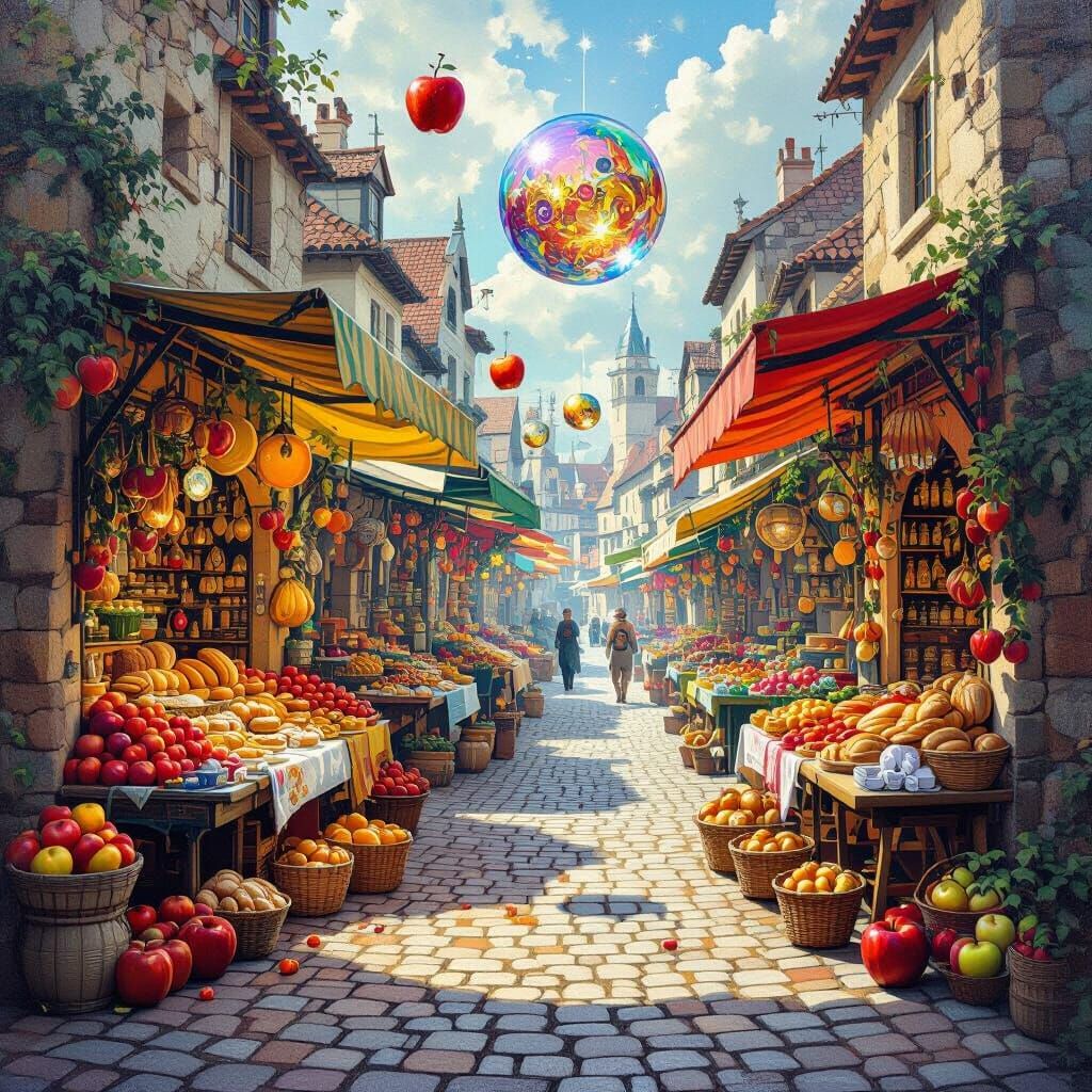 Surreal Melting Marketplace in Dreamlike Style