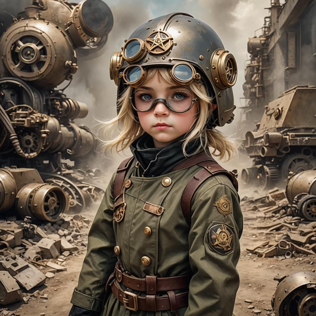 Steampunk Girl with Goggles on Battlefield