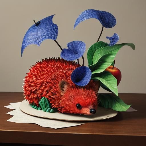 Kirigami Hedgehog and Apple in Chagall Style