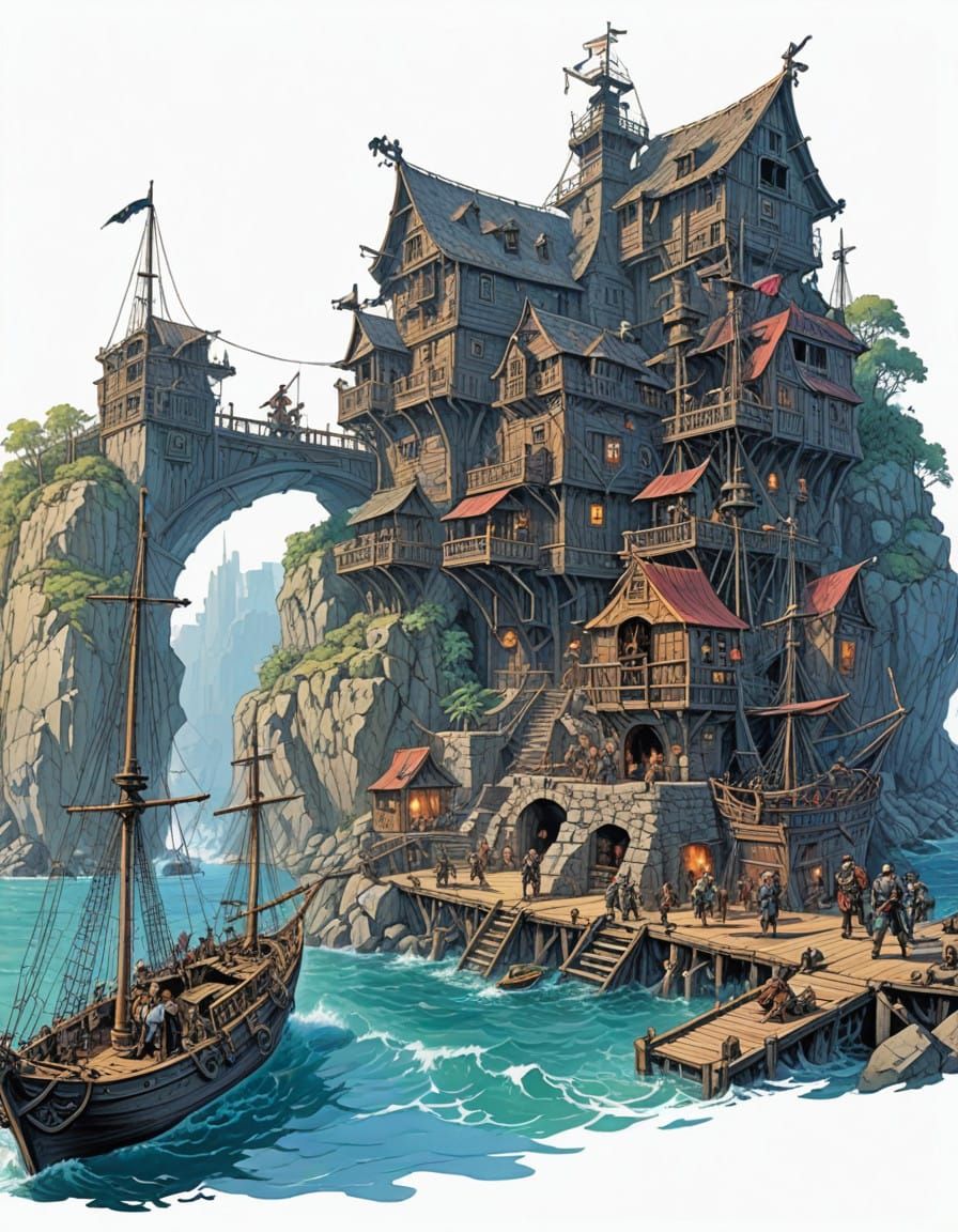 Vibrant Pirate Port in Cinematic Style