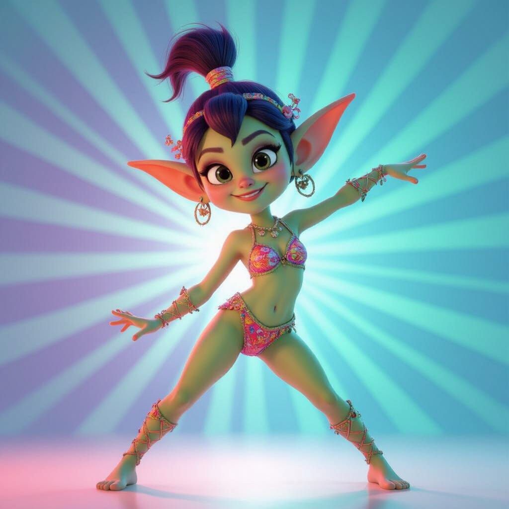 Goblin Girl in Micro Swimsuit: 3D Digital Art