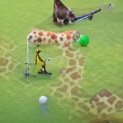 Giraffe Golfing, Running Late to Penguin Party