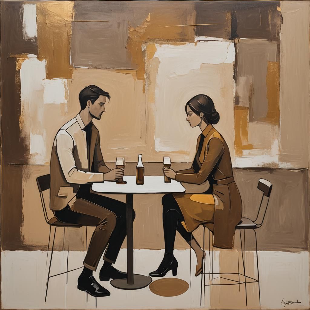 Abstract Minimalist Painting: Couple at Bar