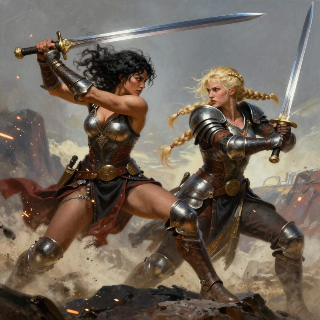 Epic Fantasy Warrior Women Sword Fight
