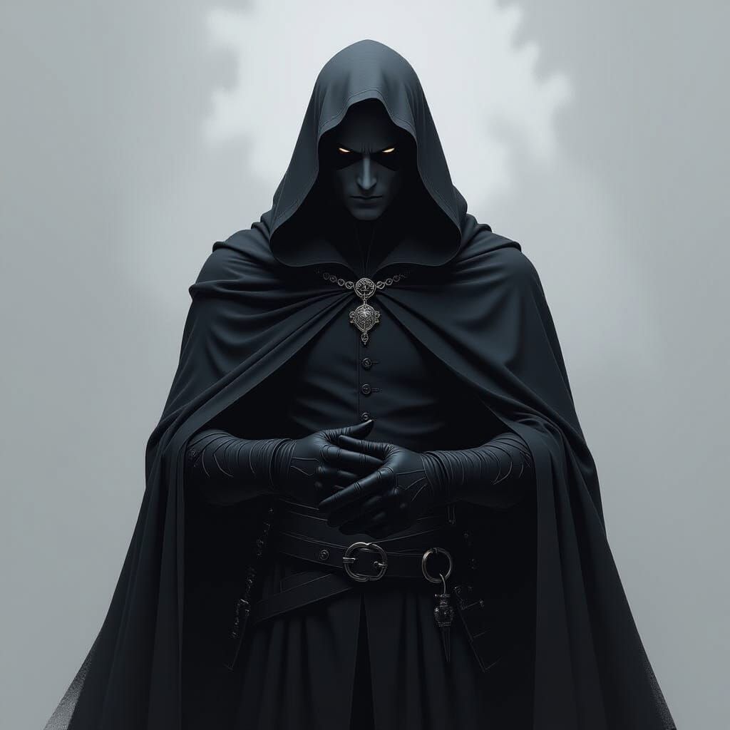 Dark Fantasy Shadow Figure in Black Cloak