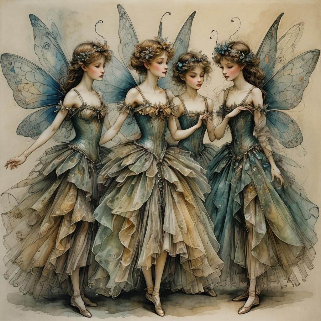 Three Faeries and a Mortal in Tulle Dresses