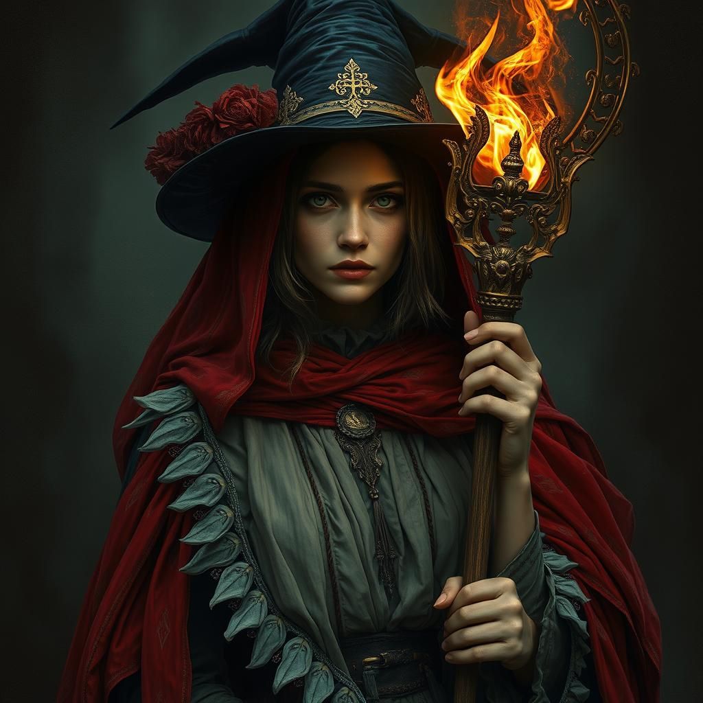 Medieval Witch in Traditional Fantasy Art Style
