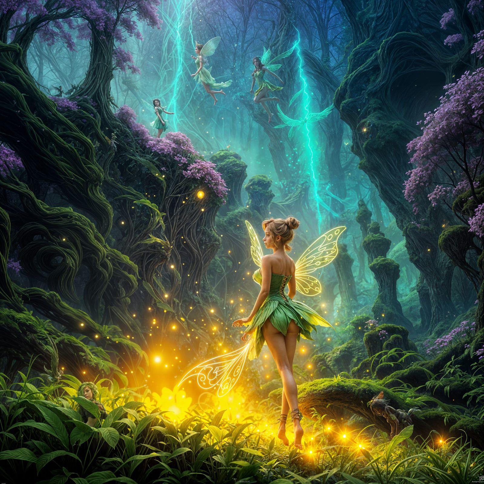 Green Fairy with Wings: Dark Fantasy Concept Art