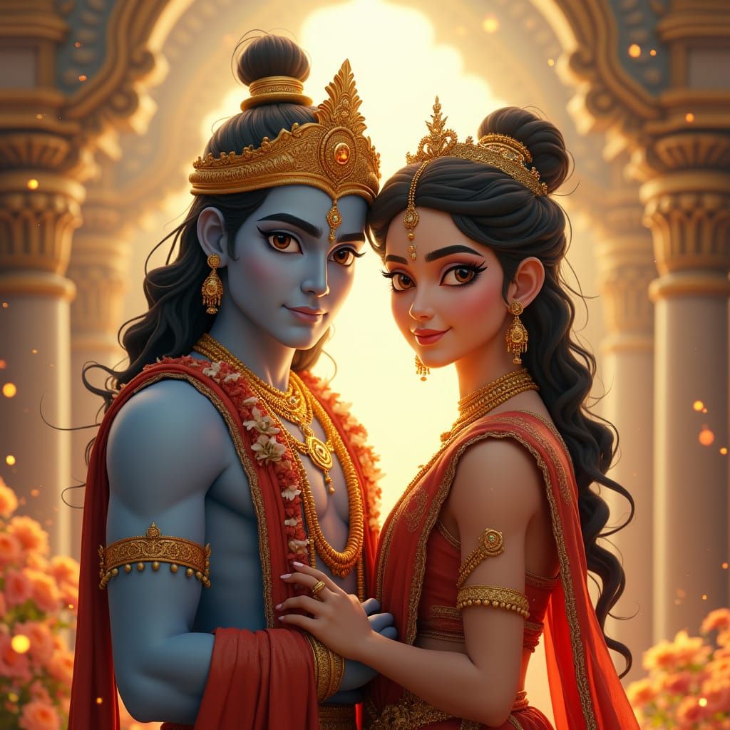 Divine and Serene Lord Rama and Sita Wedding Scene