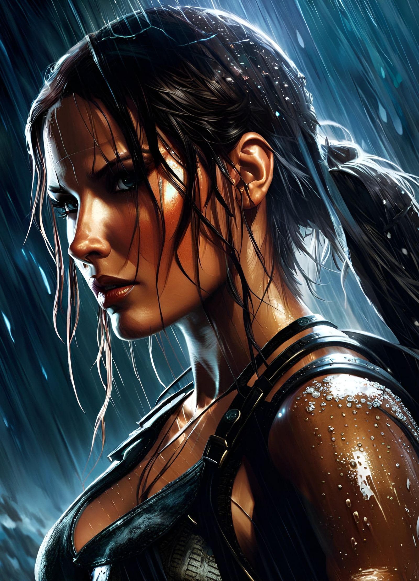 Lara Croft in Rain, Digital Art