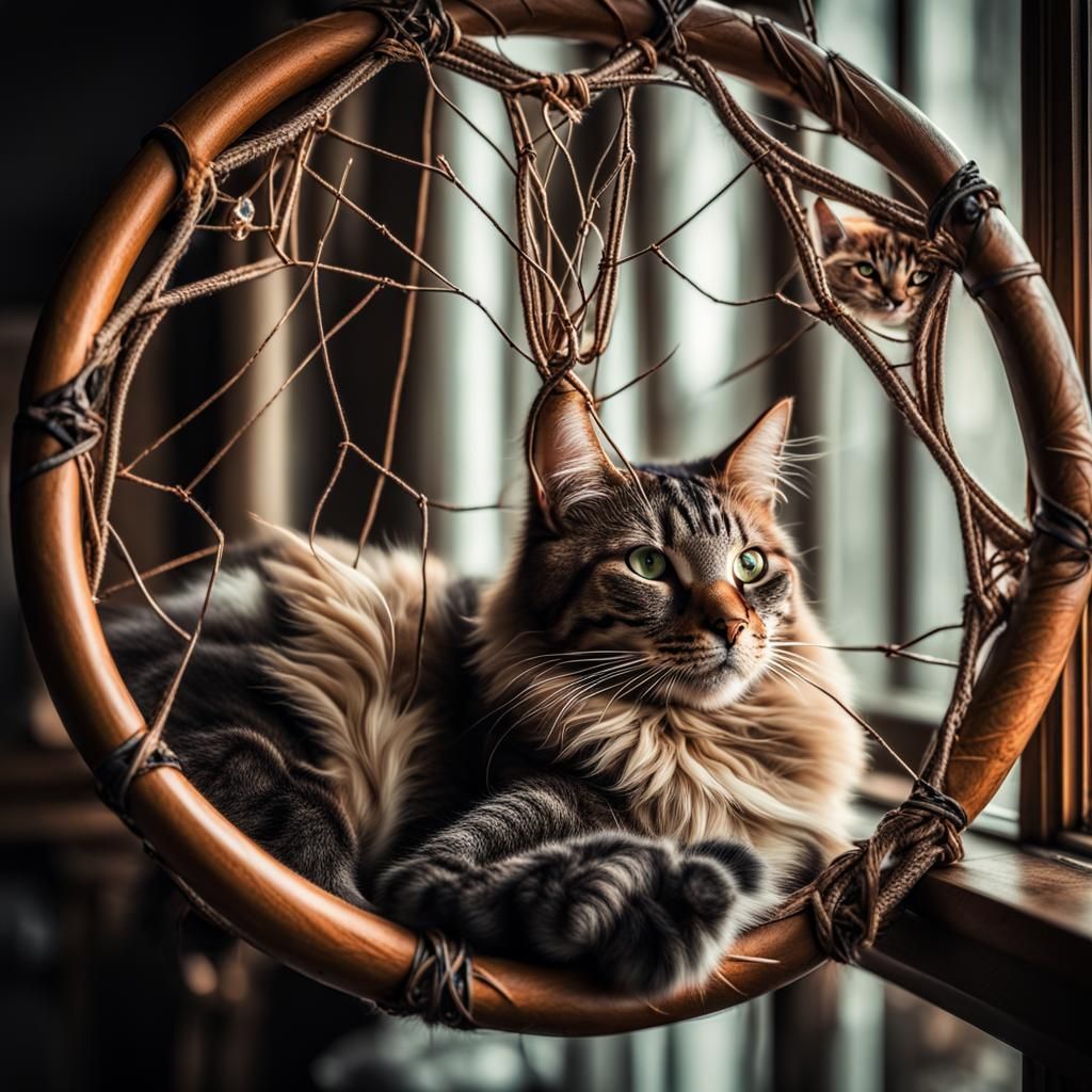 Dreamcatcher and Sleeping Cat: Hyperrealistic Interior