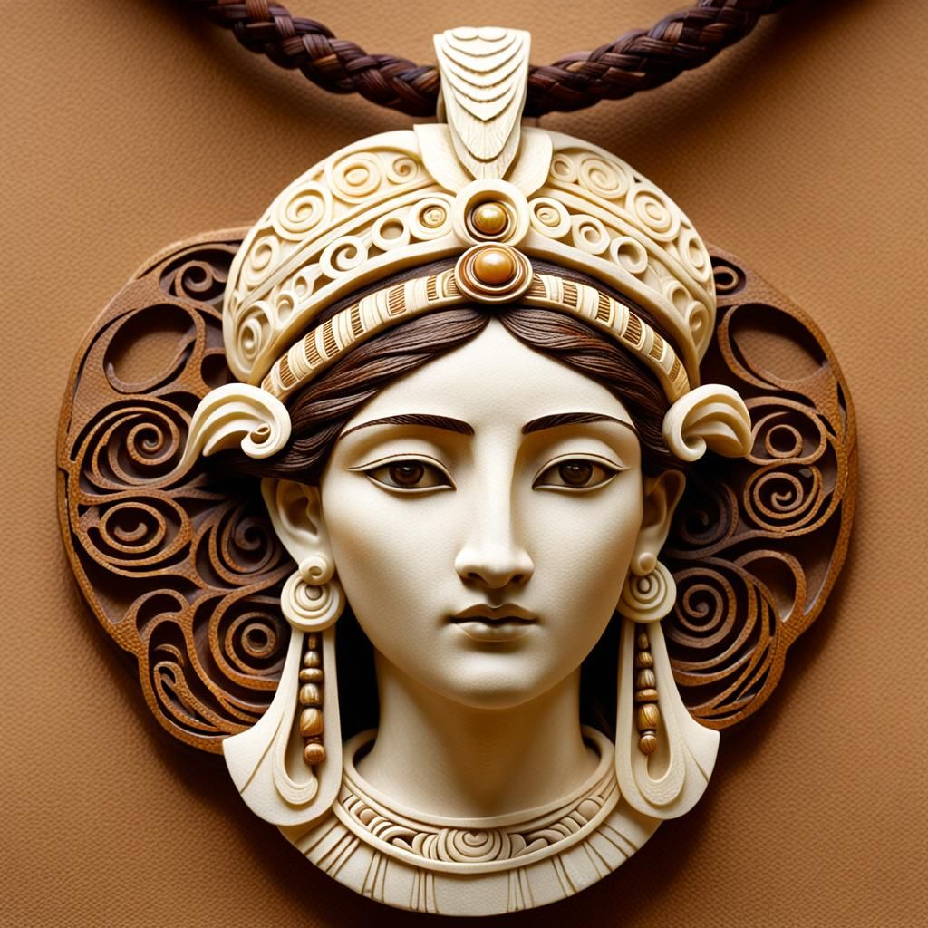 Minoan Goddess Carving with Art Nouveau Border