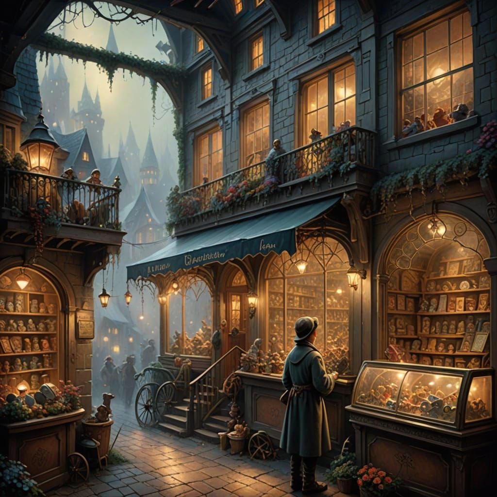 Ethereal Fantasy Toy Shop Window With Child